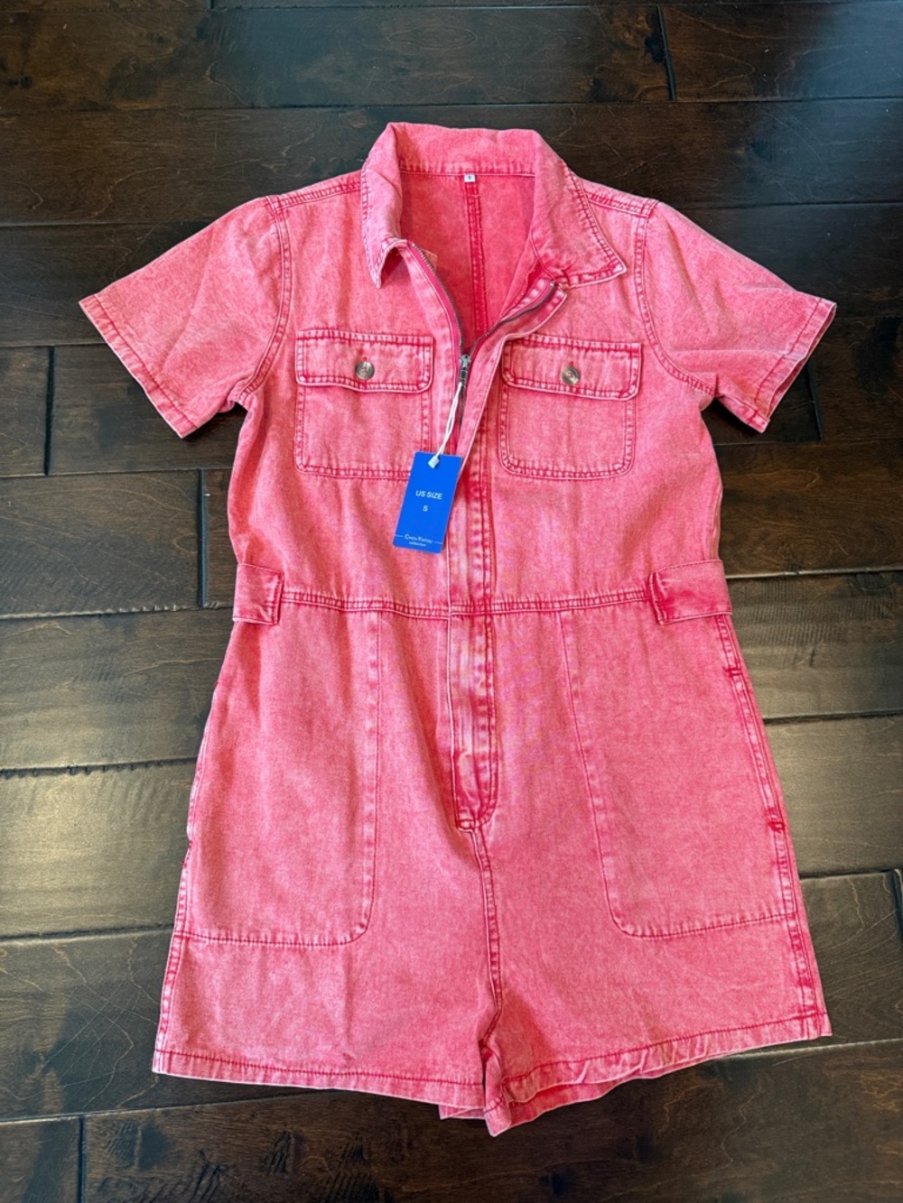 Women’s Pink Denim Short Romper